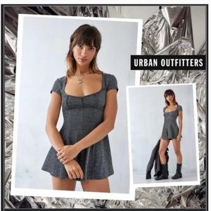 UO Metallic Disco Party Shimmer Mini Romper Silver Dress S SM Tie Sparkle